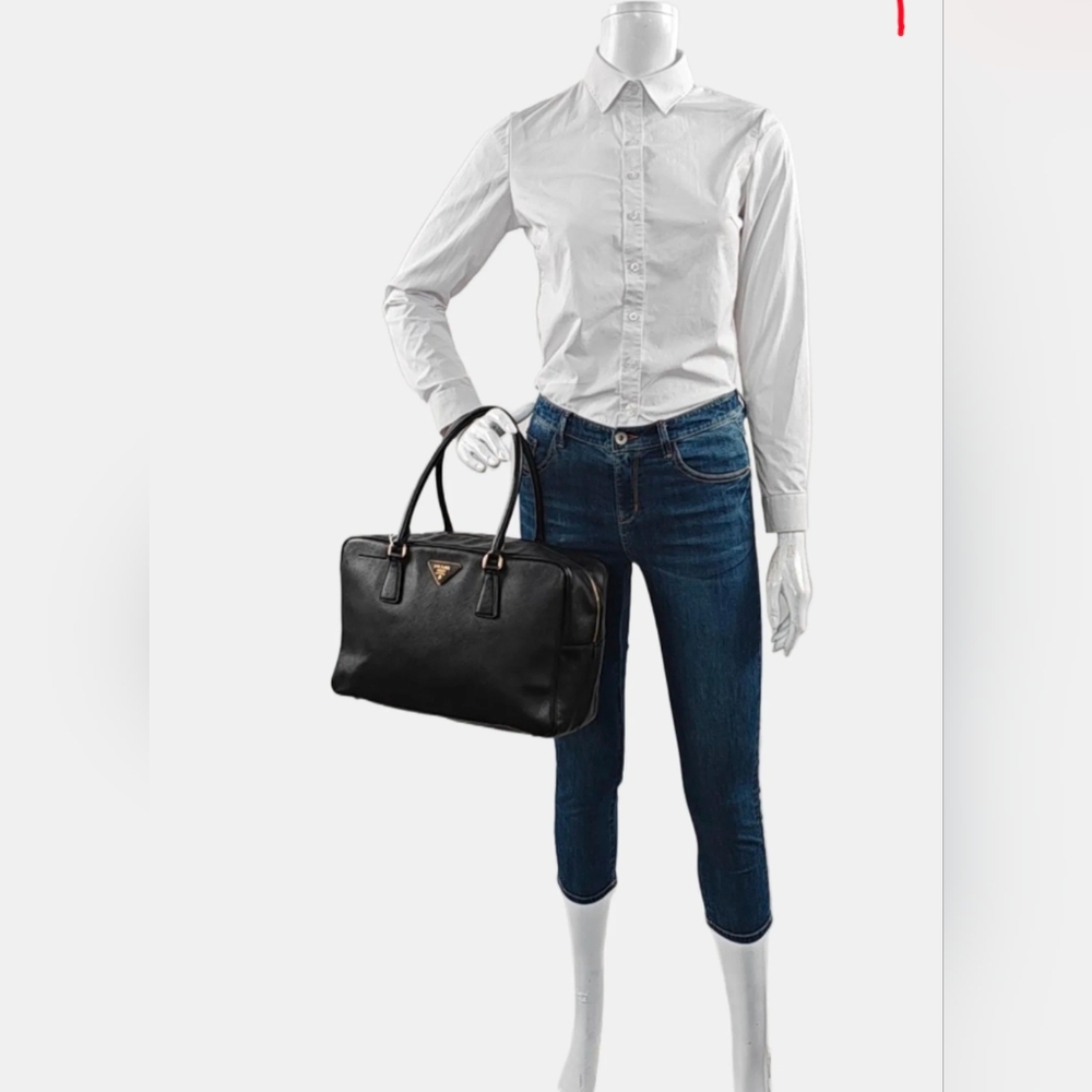 PRADA Saffiano Lux Leather Top Handle Bauletto Bag Black - Picture 5 of 16